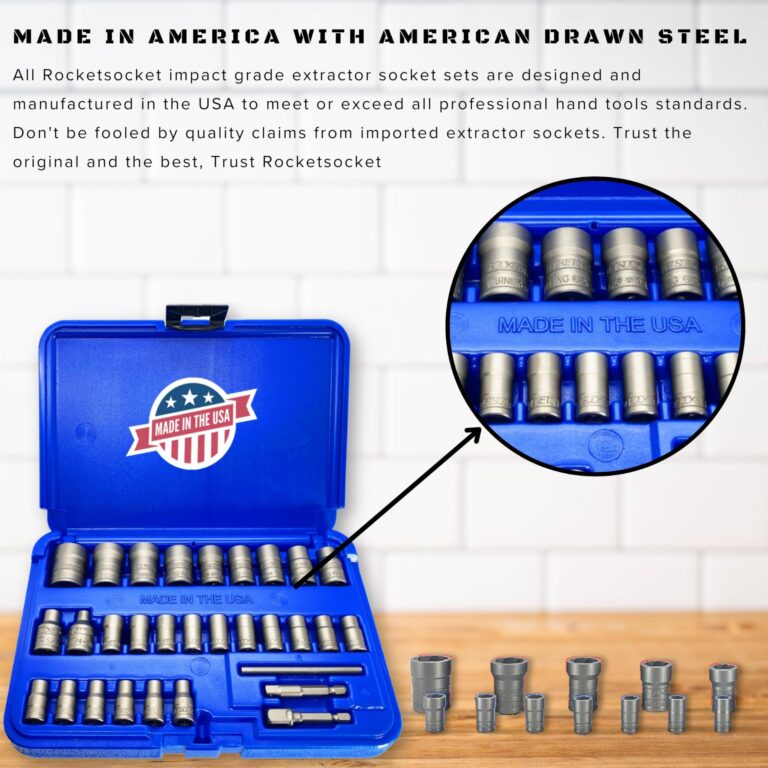 30 Piece Extraction Socket Tool Set | Made in USA Steel | ¼” and ⅜” Drive Impact Grade Bolt and Nut Remover Kit | Turbo Sockets for Stripped, Rounded, Frozen Bolts & Nuts | Nut Extractor Socket Set - Image 6