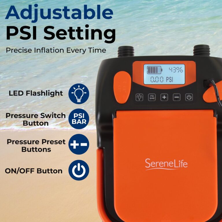 SereneLife Inflatable Paddle Board Pump Compressor - 16PSI High Pressure SUP Inflator - 12V DC Car Connector - Electric Air Pump for Paddle Boards, Boats, Rafts, Pool Toys - Deflation Function - Image 6