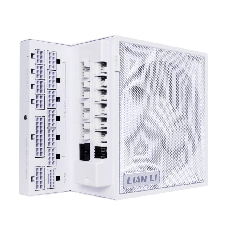 Lian Li Edge Serie - 1200W Full Modular Power Supply (Fan USB Hub Included) - Gold - ATX 3.1 - PCIE 5.1 Support - 12V-2x6 Connector - L-Shape Design for Dual Chamber Case - White (EG1200G.WH)