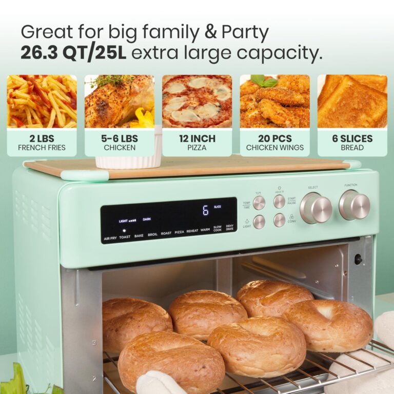 VAL CUCINA Retro Style Infrared Heating Air Fryer Toaster Oven, Extra Large Countertop Convection Oven 10-in-1 Combo, 6-Slice Toast, Enamel Baking Pan Easy Clean with Recipe Book, Green Color - Image 6