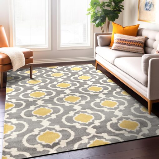 Rugshop Moroccan Trellis Contemporary Perfect for high Traffic Areas of Your Living Room,Bedroom,Home Office,Kitchen Area Rug 6'6" X 9' Gray/Yellow