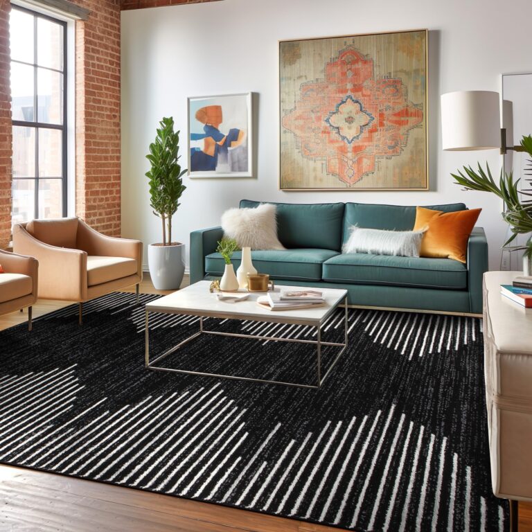 Rugshop Bohemian Stripe Stain Resistant High Traffic Living Room Kitchen Bedroom Dining Home Office Area Rug 8'x10' Black - Image 3
