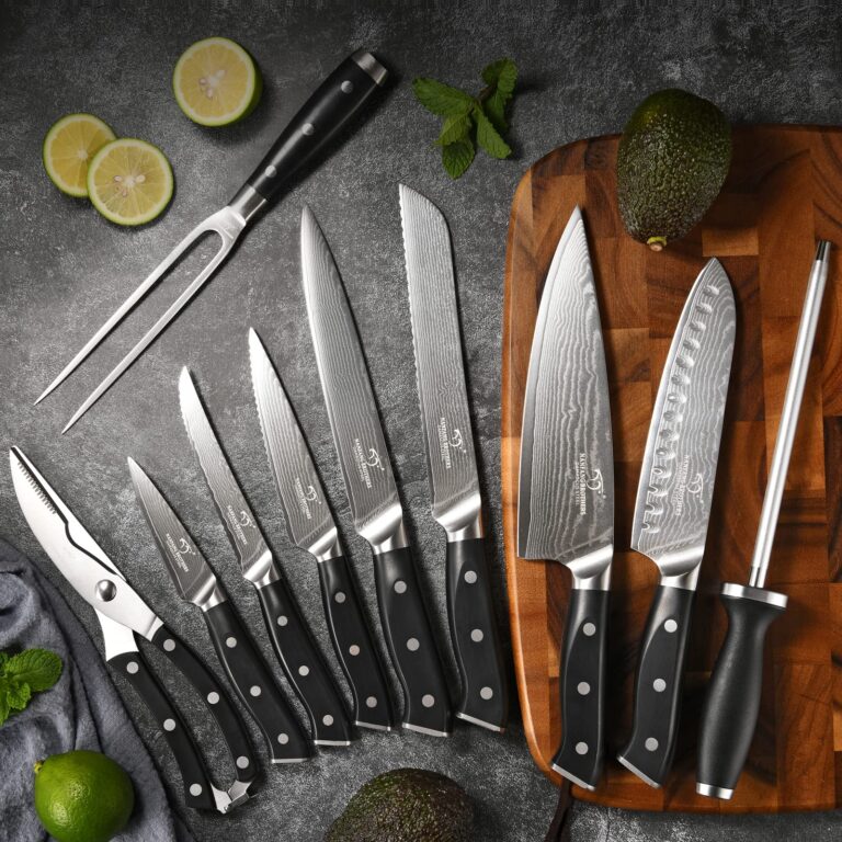 Kitchen Knife Set, 18-Piece Damascus Kitchen Knife Set with Block, ABS Ergonomic Handle for Chef Knife Set, Knife Sharpener and Kitchen Shears, Knife Block Set - Image 6