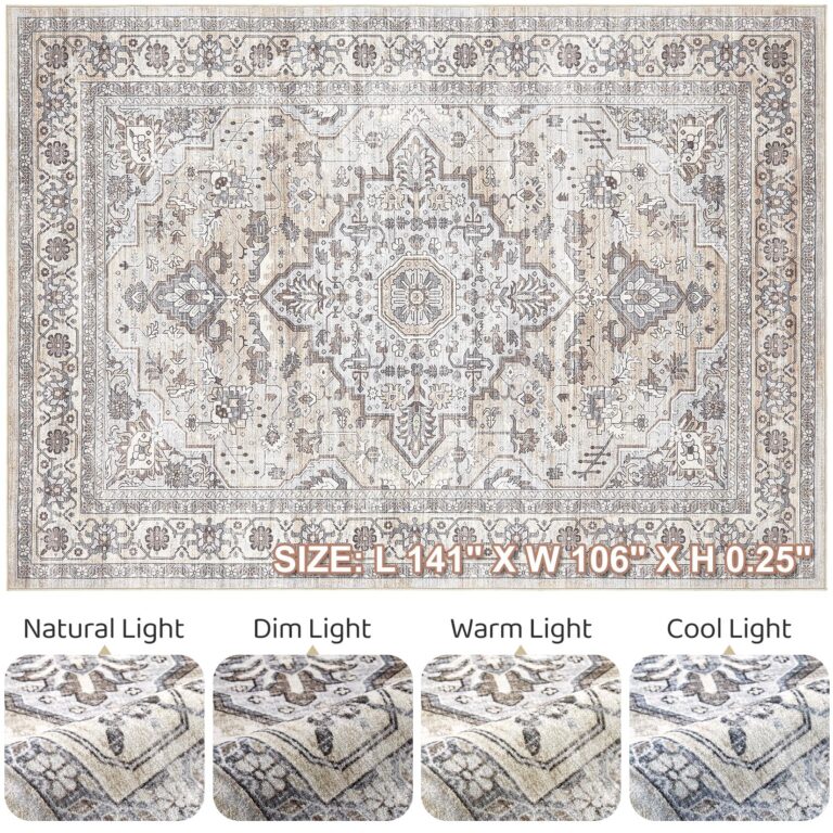 9x12 Area Rug Living Room: Washable Boho Large Neutral Vintage Soft Rugs Stain Resistant Farmhouse Non Slip Indoor Floor Carpet for Bedroom Nursery Kids Playroom Office Dining Room Home- Ivory Gray - Image 2
