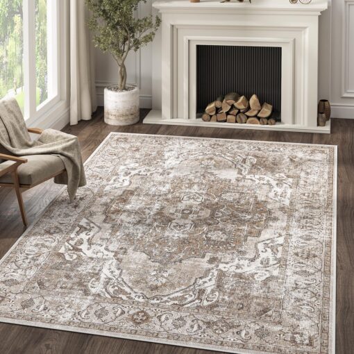 jinchan Area Rug 6x9 Washable Living Room Rug Indoor Large Vintage Floor Cover Distressed Taupe Multi Lightweight Non Slip Thin Carpet for Kitchen Bedroom Dining Room