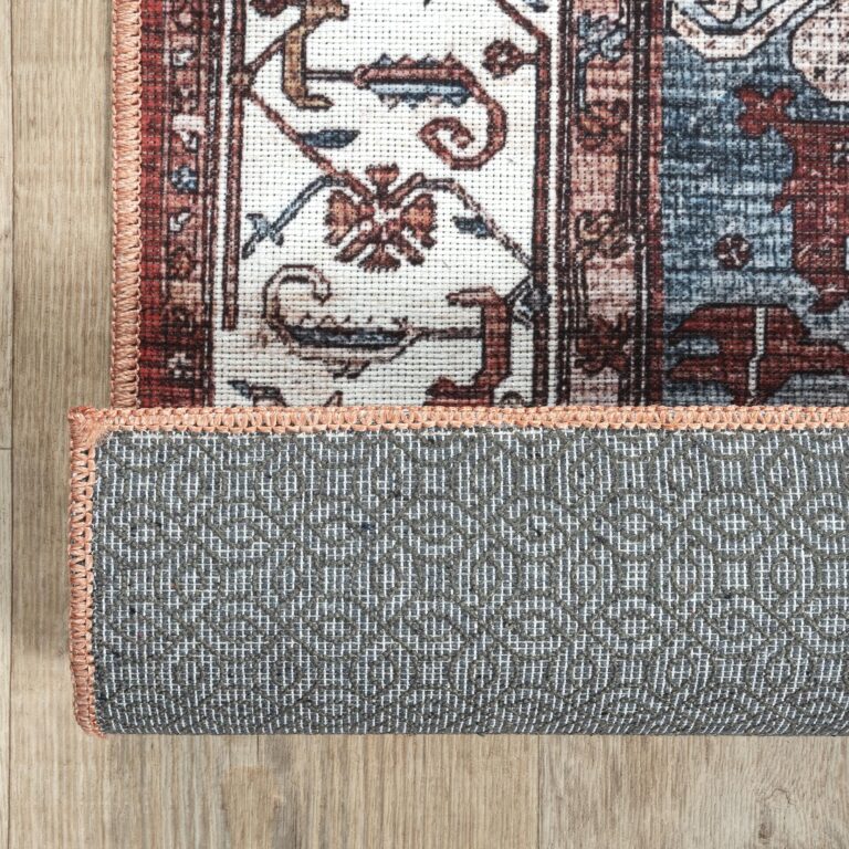 Adiva Rugs 8x10 Machine Washable Area Rug with Non Slip Backing for Living Room Bedroom Bathroom Kitchen Mats for Floor Decor Anti Fatigue Non Skid Door Carpet (Multi Coral Navy Teal, 8' x 10') - Image 3