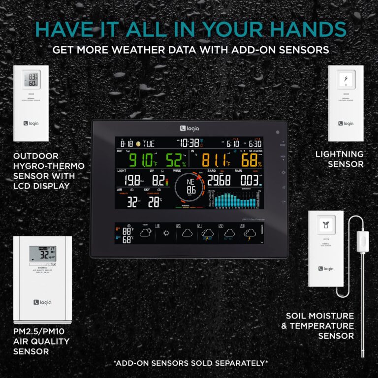 Logia 7-in-1 Wi-Fi Wireless Weather Station with 10-Day / 24 Hour Forecast, Solar & Large 8" Color Display | Measures Wind Speed/Direction, Rainfall, UV Index, Light Intensity, Temperature & Humidity - Image 3