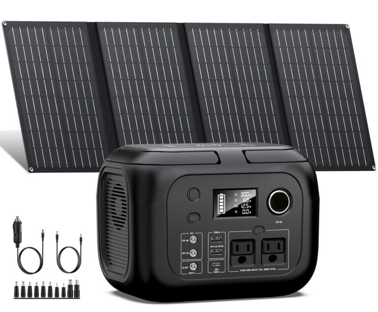 Solar Powered Generator 300W Peak/70400mAh, 260Wh Portable Power Station with Panels 40W Included, Solar Generator with AC Outlet 110V for Home Use, Camping, Outdoor, Power Backup