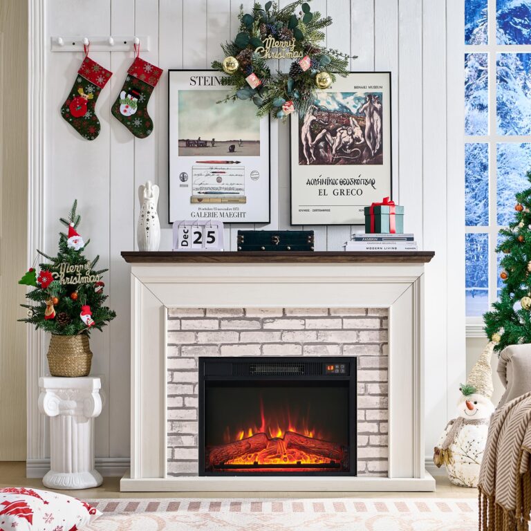 Aitjunz 45" Flip Top Electric Fireplace with Mantel, Electric Fireplace Heater, TV Stand with Freestanding Electric Fireplaces, Remote Control, Adjustable Flame Level for Living Room (White) - Image 3
