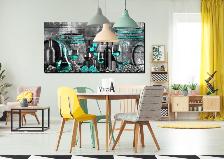 aburaeart Teal Canvas Wall-Decor - Wine Pictures Wall Decor - Wine Wall Art For Kitchen Large Size Ready to Hang 29" x 59" - Image 6