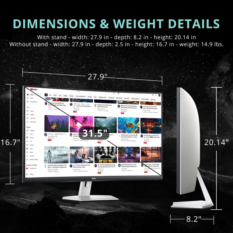 Dell S3222HN 32" FHD Curved Monitor, 75Hz AMD FreeSync Display, 3000:1 Contrast Ratio, 99% sRGB Coverage, Tilt Adjustment, 4 ms Response Time, VA Panel, HDMI, Silver - Image 3