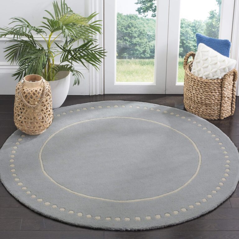 SAFAVIEH Bella Collection 7' Round Light Blue/Ivory BEL151A Handmade Dotted Border Premium Wool Entryway Foyer Living Room Bedroom Kitchen Area Rug