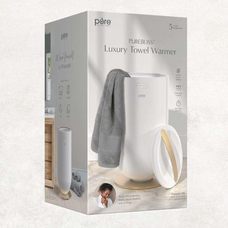 Pure Enrichment PureBliss Luxury Towel Warmer - Extra Large 20L Heats Towels, Robes, Blankets, or Clothing - Modern Bucket Design, 4 Heat Timer Settings & Auto Shut-Off (White & Brushed Gold) - Image 2