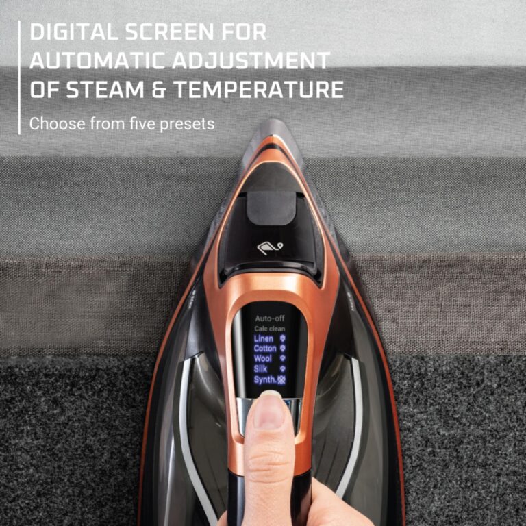 Rowenta Iron, Steam Force Pro Steam Iron for Clothes 1850 watts, 5 presets Smart Screen, Stainless Steel Soleplate, High-Efficiency Handheld Ironing, Black Copper, DW9580 - Image 4