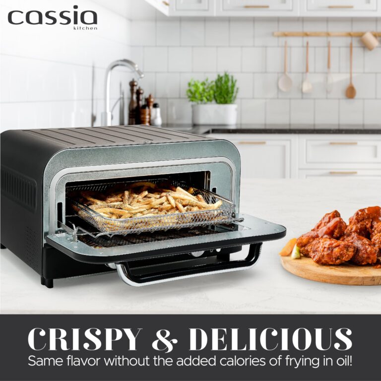 Cassia Countertop Electric Air Fryer Pizza Oven, 12" Capacity, 20L, 1800W, Heats up to 750°F, 16 Presets, Includes Pizza Stone, Peel, Fry Basket, Black - Image 4