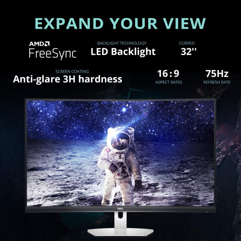Dell S3222HN 32" FHD Curved Monitor, 75Hz AMD FreeSync Display, 3000:1 Contrast Ratio, 99% sRGB Coverage, Tilt Adjustment, 4 ms Response Time, VA Panel, HDMI, Silver - Image 9