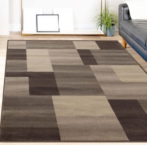 Superior Indoor Area Rug, Jute Backing, Home Decor for Bedroom, Living Room, Office, Kitchen, Hallway, Floor Cover, Patchwork, Color Block, Plush, Clifton Collection, 8' x 10', Beige