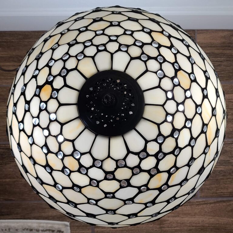 Tiffany Style Table Lamp Banker Jeweled 26" Tall Stained Glass White Yellow Stains Antique Vintage Light Decor Nightstand Living Room Bedroom Handmade Gift AM1041TL16B Amora Lighting - Image 3