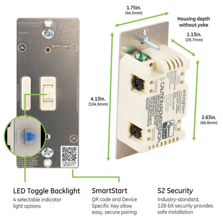 Enbrighten Almond Z-Wave Plus Smart Light Switch with QuickFit and SimpleWire, 3-Way Ready, Compatible with Alexa, Google Assistant, ZWave Hub Required, Repeater/Range Extender, Toggle, 24 Pack, 82686 - Image 4