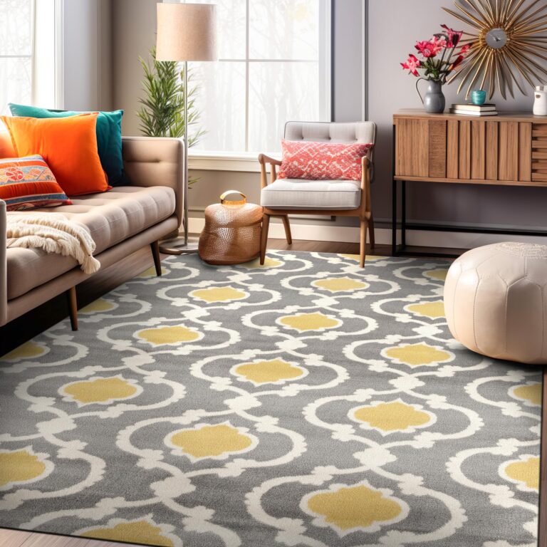 Rugshop Moroccan Trellis Contemporary Perfect for high Traffic Areas of Your Living Room,Bedroom,Home Office,Kitchen Area Rug 6'6" X 9' Gray/Yellow - Image 2