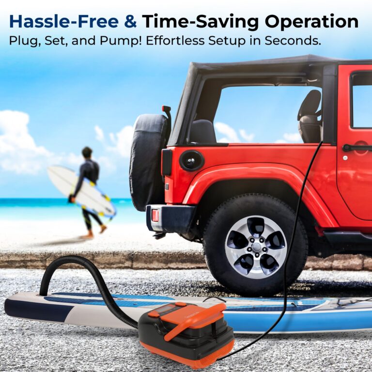 SereneLife Inflatable Paddle Board Pump Compressor - 16PSI High Pressure SUP Inflator - 12V DC Car Connector - Electric Air Pump for Paddle Boards, Boats, Rafts, Pool Toys - Deflation Function - Image 7