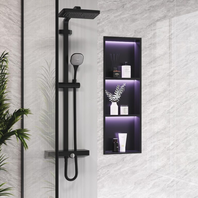 Neohomee 3-Tiers 12x36Inch Wall Niche with RGB LED Light Strips, Matte Black Shower Niche Cabinet, Stainless Steel Bathroom Shelf, NO Tile Needed Recessed Niche Storage Organizer, 80846301 - Image 6