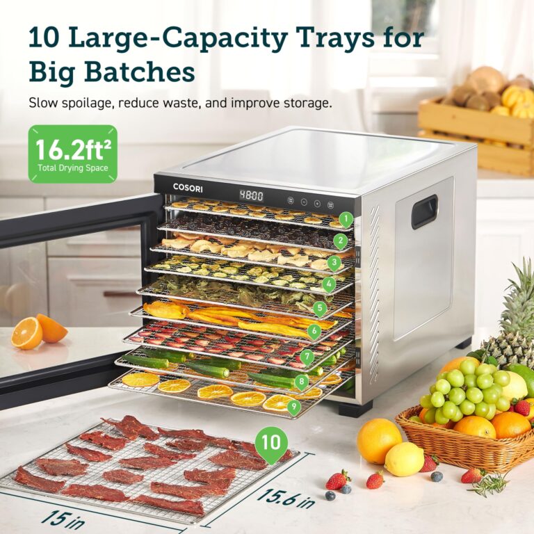 COSORI Food Dehydrator for Jerky, 10 Trays, 16.2ft² Drying Space, 165°F Temperature Control, 48H Timer, 1000W Dehydrator Machine, Stainless Steel, for Herbs, Fruit, Meat, and Yogurt, Silver - Image 6