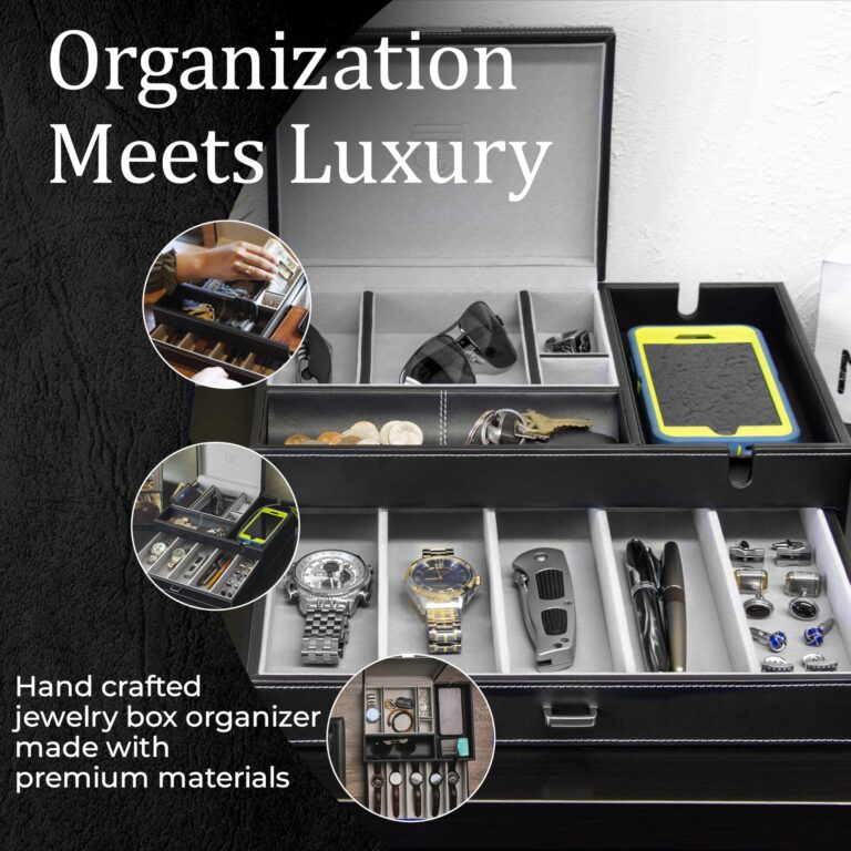 Mens Watch Box Leather Valet Tray - Bedside Table Organizer, Men's Jewelry Box, Watch Case for Men with Large Smartphone Charging Station - Jewelry Box for Men with Valet Box and Nightstand Organizer - Image 8