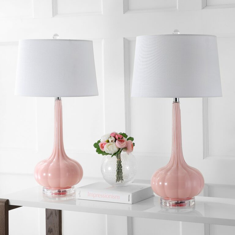 JONATHAN Y JYL1079A-SET2 Set of 2 Table Lamps Bette 28.5" Glass Teardrop LED Table Lamp Contemporary Bedside Desk Nightstand Lamp for Bedroom Living Room Office College Bookcase, Pink - Image 2