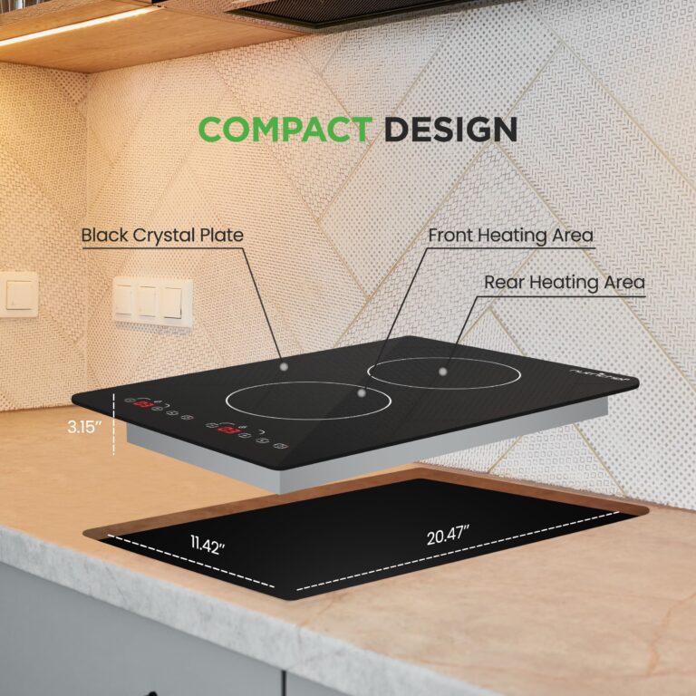 NutriChef Induction Cooktop 2 Burner, Electric Stove - Adjustable Temperature, Digital Touch Sensors, Stain-Resistant/Easy-to-Clean, Induction Hot Plate, 20 x 11 Inch - 1800 Watt - Image 5