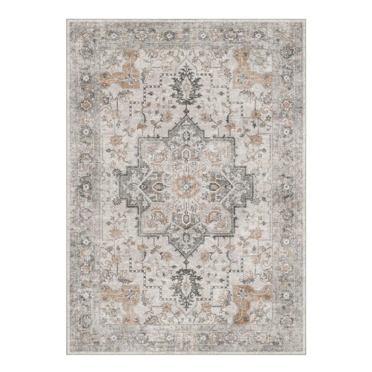 GENIMO 8x10 Area Rugs for Living Room, Machine Washable Non Slip Vintage Rugs, Low Pile Lightweight Chenille Print Rug for Bedroom, Dining Room, Home Office, Light Taupe Brown - Image 5