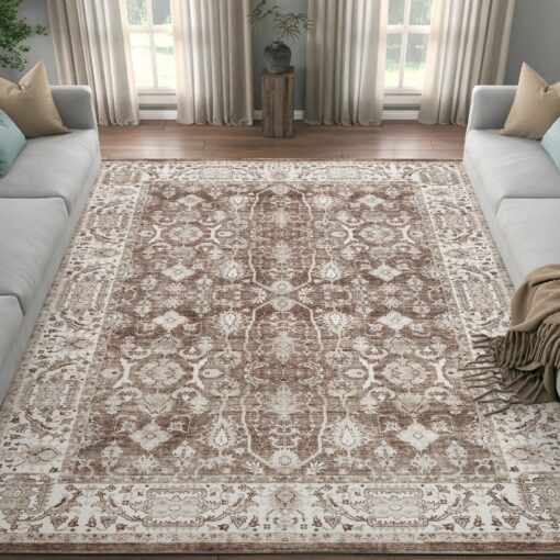 jinchan Vintage Area Rug 8x10 Living Room Washable Indoor Distressed Classic Floral Carpet Accent Mat Non Slip Rug Soft Low Pile Retro Carpet for Bedroom Bathroom Home Office Decor Taupe
