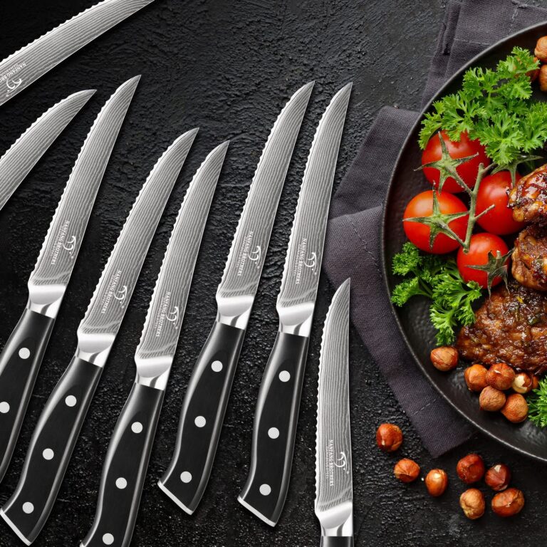 Kitchen Knife Set, 18-Piece Damascus Kitchen Knife Set with Block, ABS Ergonomic Handle for Chef Knife Set, Knife Sharpener and Kitchen Shears, Knife Block Set - Image 5