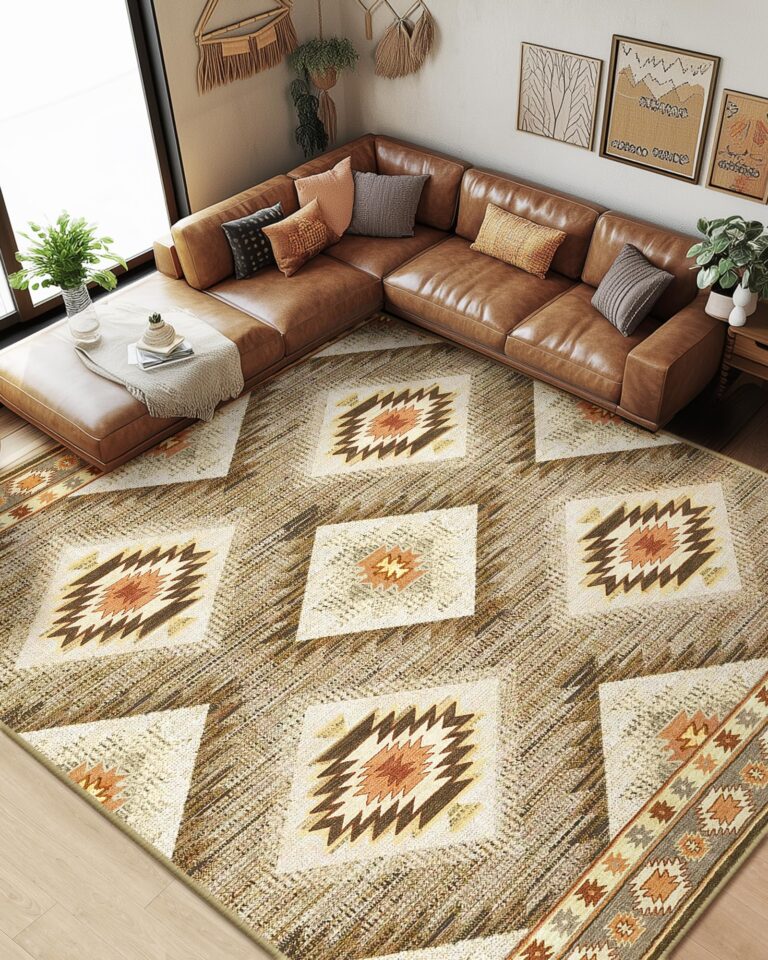 Area Rug 8x10 Rug Machine Washable Non-Slip Low Pile Print Pattern Western Rug for Living Room Bedroom Entryway-Cream/Camel