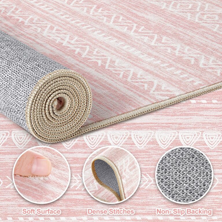 Pink Rugs for Bedroom Girls: 8x10 Washable Boho Large Neutral Cute Soft Area Rug Modern Indoor Floor Non Slip Accent Carpet for Living Room Nursery Kids Playroom Preppy Room Dorm Baby Room Decor - Image 7