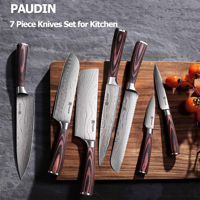 PAUDIN Chef Knife Set, 7 Pieces Kitchen Knife Set, High Carbon Stainless Steel, Ultra Sharp Knife Set, Professional Knives Set for Kitchen with Pakkawood Handle - Image 6