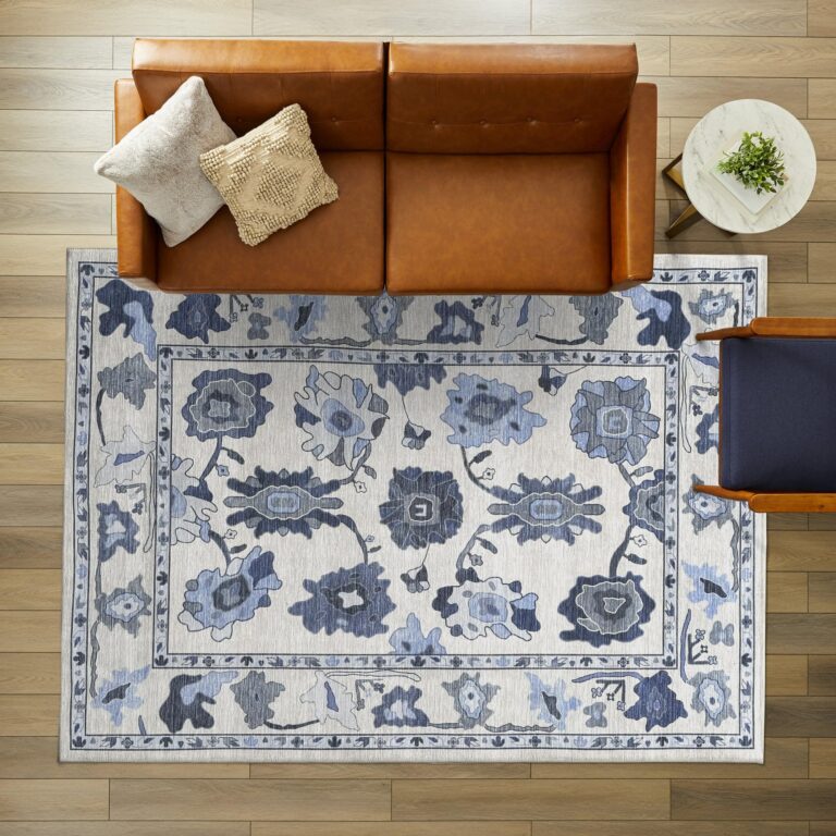 Navy Blue Oushak Rug, Modern, Vintage, Turkish, Eclectic, Floral, Pastel, Washable, Area Rugs for Living Room, Dining, Bedroom, Nursery, Girls, Boys, 5'9"x8'9" - Image 2