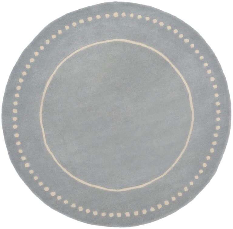 SAFAVIEH Bella Collection 7' Round Light Blue/Ivory BEL151A Handmade Dotted Border Premium Wool Entryway Foyer Living Room Bedroom Kitchen Area Rug - Image 4