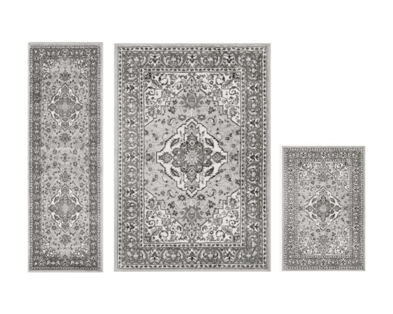 Superior Glendale 3 Piece Indoor Area Rug Set, Jute Back, Oriental Floral Medallion Decor for Hallway, Office, Kitchen, Bedroom, Living Room Floors, Plush Rugs, 2' x 3', 2' 7" x 8', 5' x 8', Rivulet