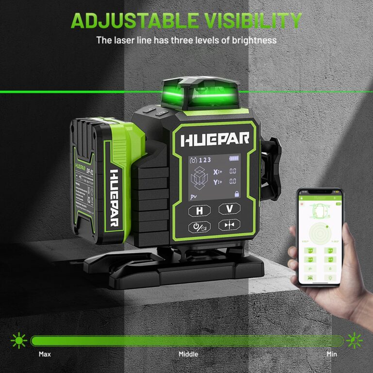 Huepar Laser Level 360 Self Leveling, W04CG Upgraded 4x360° Bluetooth Construction Lazer Leveler Tool with Electric Rotating Base ＆ Large LCD Screen, 4D 16 Lines Green Cross Laser Level - Image 6