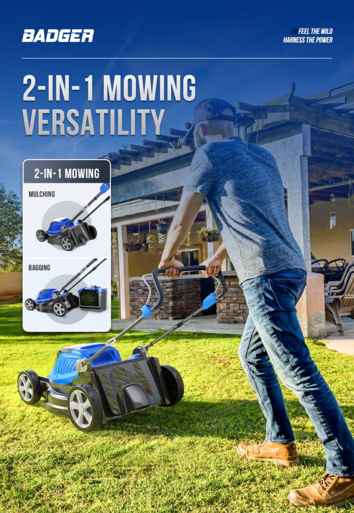 WILD BADGER POWER Lawn Mower 40V Brushless 16" Cordless, 5 Cutting Height Adjustments, Electric Lawn Mower, Quickly Folding Within 5’s, 20V*2 4.0AH Battery and Super Charger Included. - Image 5