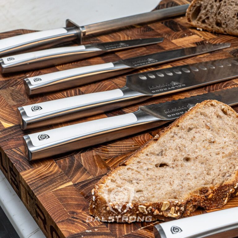 Dalstrong Knife Block Set - 8 Piece - Vanquish Series - Forged High Carbon German Steel - Kitchen Knife Set - Premium Wood Block - White POM Handle - NSF Certified - Image 2