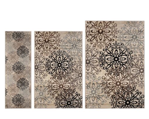 Superior Leigh 3 Piece Indoor Area Rug Set, Jute Backing, Floral Medallion Decor for Hallway, Entry, Office, Kitchen, Living Room Floors, Plush Rugs, 2' 7" x 8', 5' x 8', 8' x 10', Multi-Colored