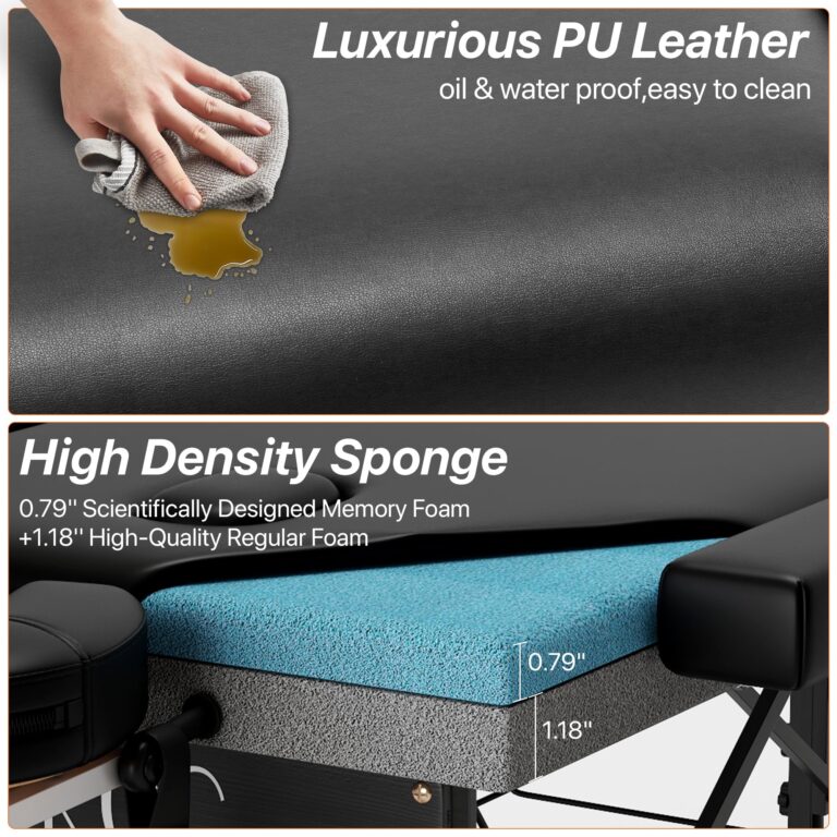 KCC Memory Foam Massage Table Premium Portable Foldable Massage Bed Height Adjustable, 84 Inches Long 28 Inchs Wide Home Salon Spa Bed Tattoo Table with Accessories &Carrying Case, Easy Set Up - Image 7