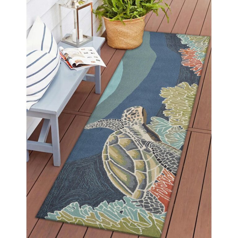 Liora Manne Ravella Indoor Outdoor Rug - Nautical Rug, Sea Life & Ocean Theme Decor, Comfortable & Durable, UV Stabilized, Stain Resistant Rug, Ocean Blue, 2' x 8'
