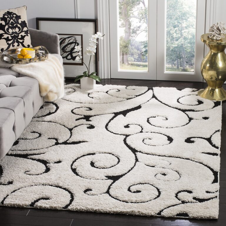 SAFAVIEH Florida Shag Collection Area Rug - 6' x 9', Ivory & Black, Scroll Design, Non-Shedding & Easy Care, 1.2-inch Thick Ideal for High Traffic Areas in Living Room, Bedroom (SG455-1290)