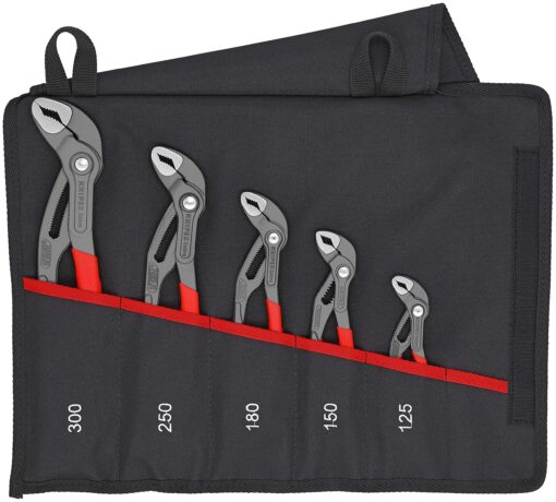 KNIPEX Cobra Set Water Pump Pliers Set, 5 Parts, 125 to 300 mm, Self-Locking Effect, in Roll-Up Bag, Tool Set, Pipe Wrench, 00 19 55 S5