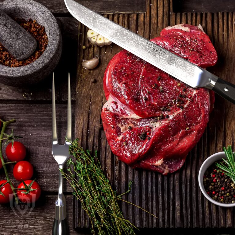 DALSTRONG Carving Knife & Fork Set - 9 inch - Shogun Series ELITE - Damascus Carving Set - Japanese AUS-10V Super Steel Kitchen Knife - BBQ Set - Sheath Included - Image 2