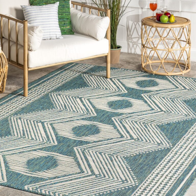 nuLOOM 8' x 10' Outdoor Tribal Geometric Area Rug, Stain Resistant, Weather Resistant, High Traffic, Patio, Balcony, Outside, Ranya Teal - Image 3