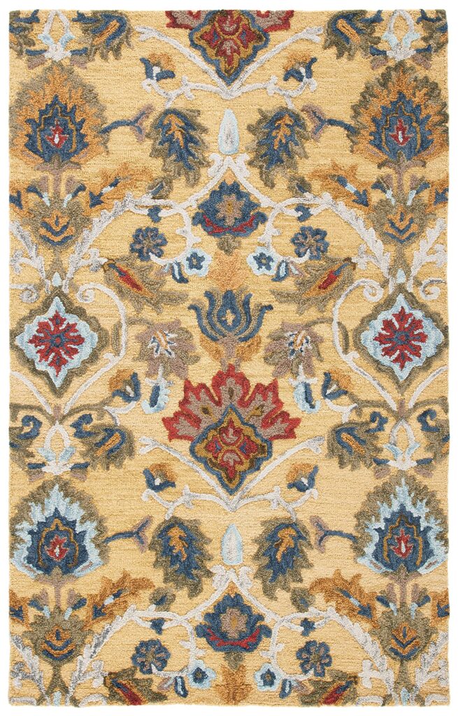 SAFAVIEH Blossom Collection Area Rug - 6' x 9', Gold & Multi, Handmade Wool, Ideal for High Traffic Areas in Living Room, Bedroom (BLM402D) - Image 7